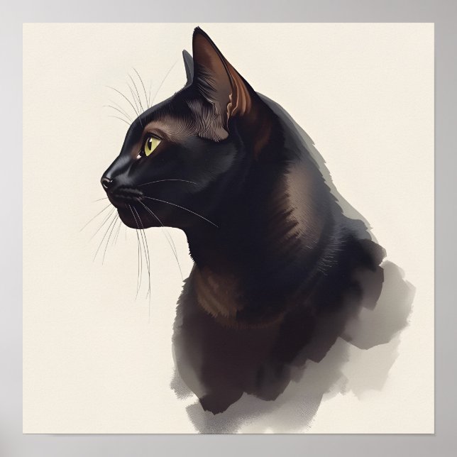Impression d'art de chat noir minimaliste (Devant)