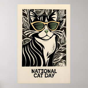 Impression d'art de chat noir rétro félin fantaisi
