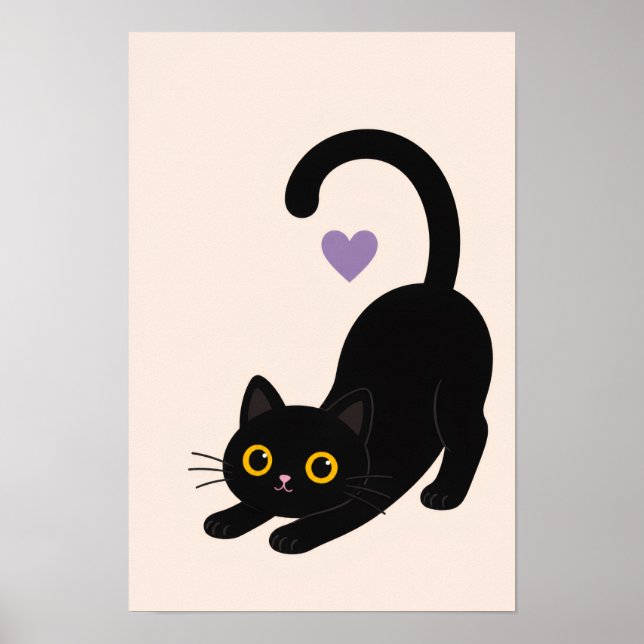 Impression d'art de chat noir s'étirant – Chat min (Devant)