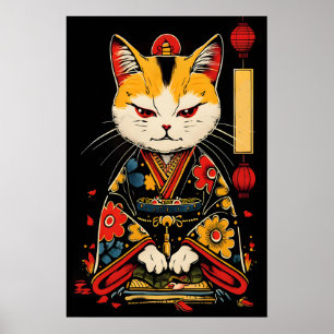 Impression d'art de chat samouraï – Guerrier japon
