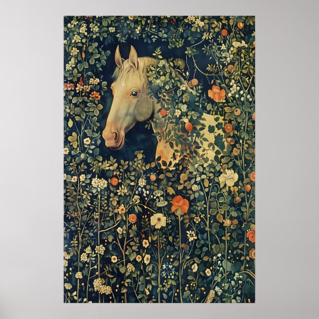 Impression d'art de cheval floral Illustration bot (Devant)