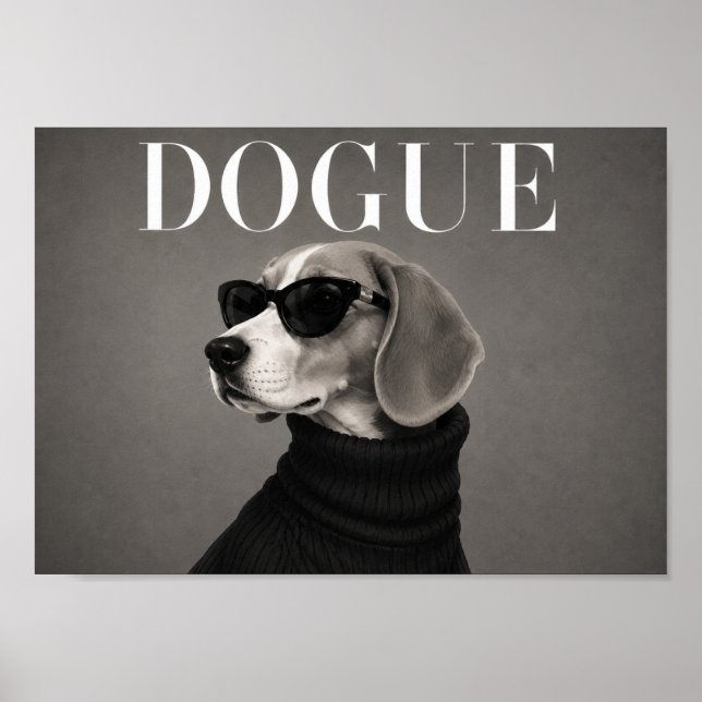 Impression d'art de chien de mode Beagle noir et b (Devant)