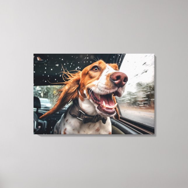 Impression d'art de chien excité en voiture sous l (Recto)