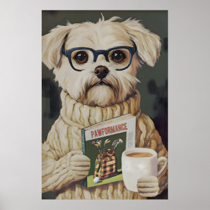 Impression d'art de chien fantaisiste lisant un ma