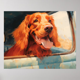 Impression d'art de chien rouge à la fenêtre d'un