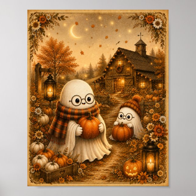 Impression d'art de citrouilles fantômes cosy (Devant)