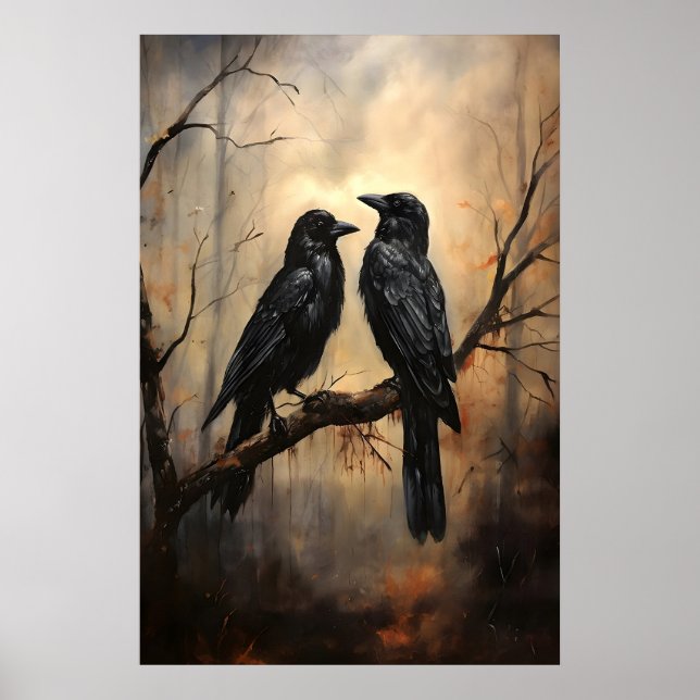 Impression d'art de corbeau gothique, forêt sombre (Devant)