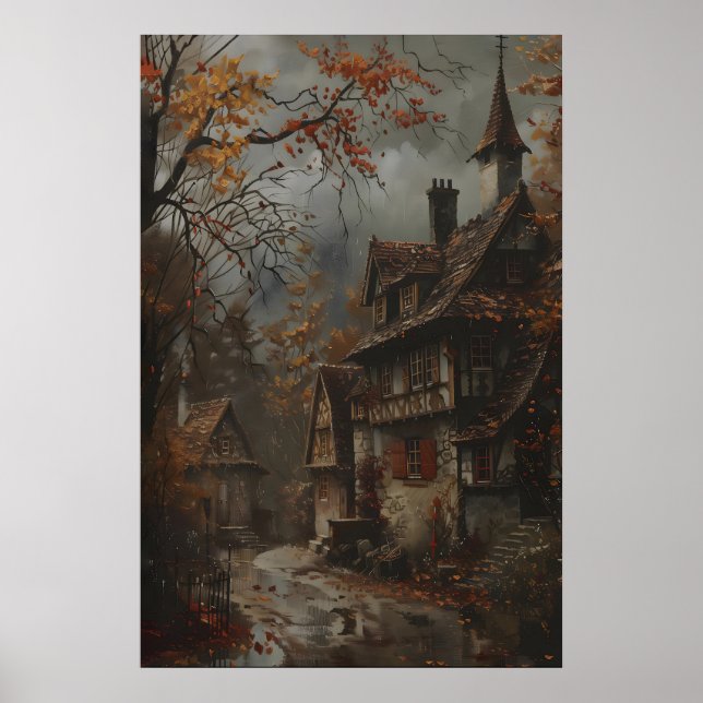 Impression d'art de cottage d'automne, Art mural r (Devant)