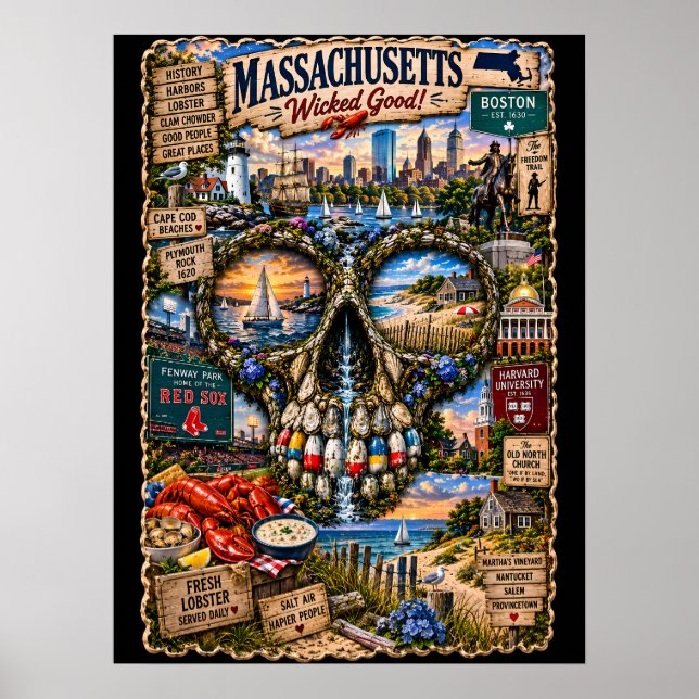 Impression d'art de crâne du Massachusetts | État  (Devant)