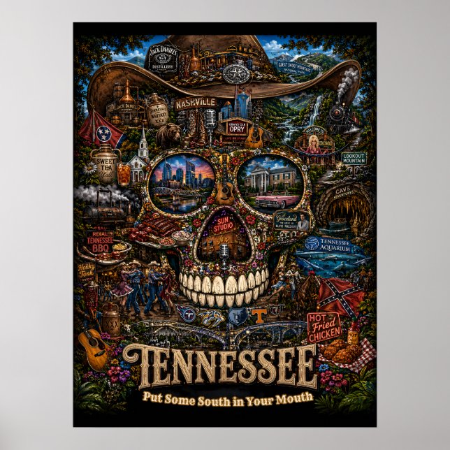 Impression d'art de crâne du Tennessee | État d'es (Devant)