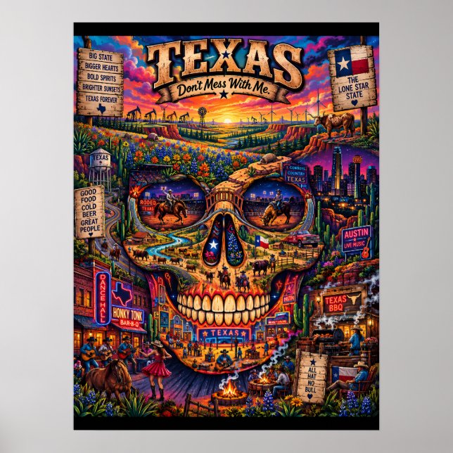 Impression d'art de crâne du Texas | État d'esprit (Devant)