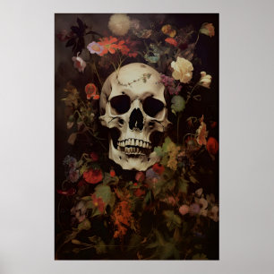 Impression d'art de crâne floral gothique victorie