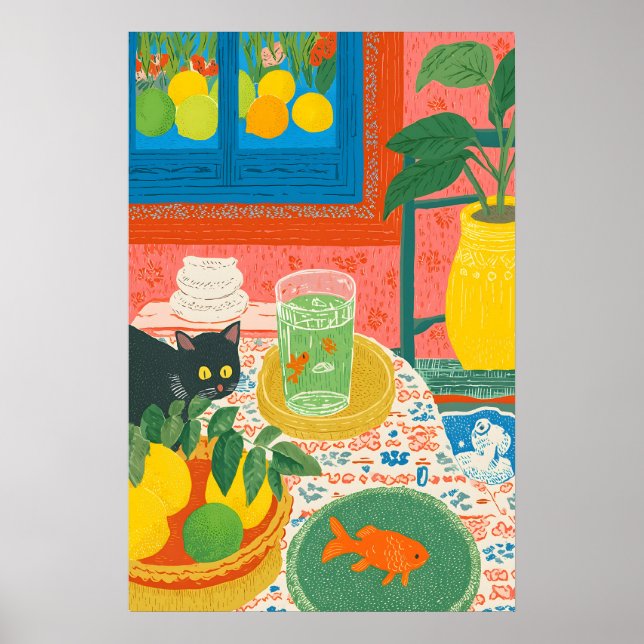 Impression d'art de cuisine de chat et de poisson  (Devant)