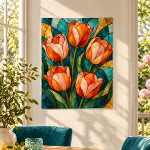 Impression d'art de fenêtre de tulipe en ambre