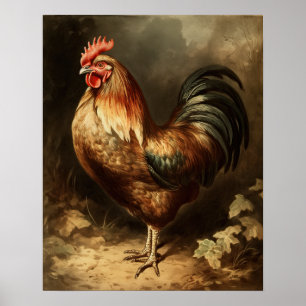 Impression d'art de ferme de coq vintage