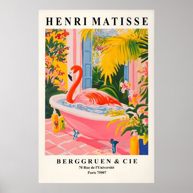 Impression d'art de flamant rose dans une baignoir (Devant)
