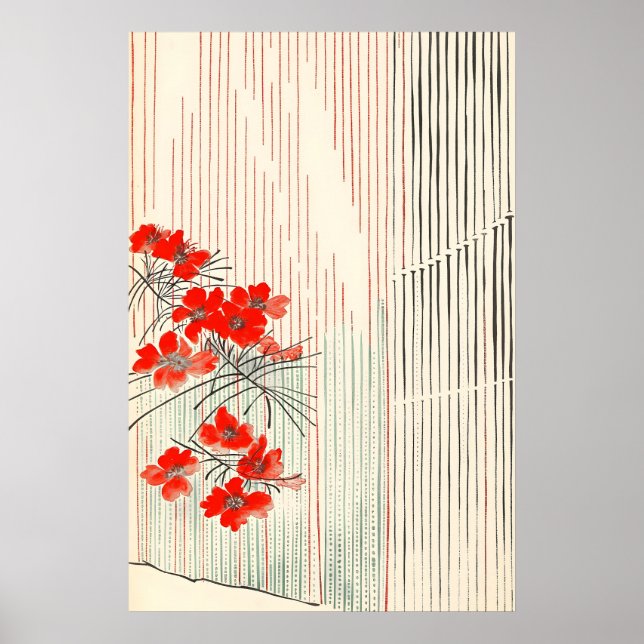 Impression d'art de fleur rouge japonaise minimali (Devant)
