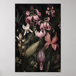 Impression d'art de fleurs roses tropicales, Dark 