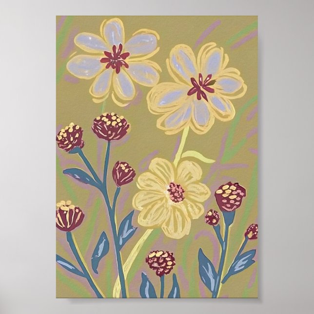 Impression d'art de fleurs sauvages abstraites (Devant)