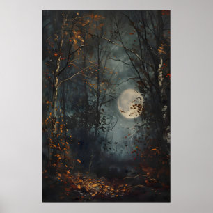 Impression d'art de forêt sombre sous la pleine lu