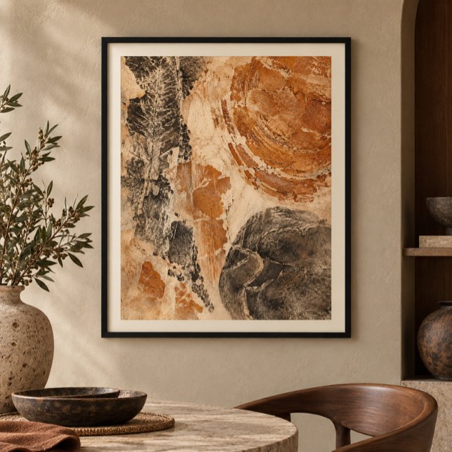Impression d'art de fouille à l'ocre (Styled display of Ochre Excavation Art Print. Frame, mat and furnishings shown for illustration; select framing options separately.)