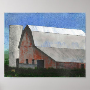 Impression d'art de grange rouge