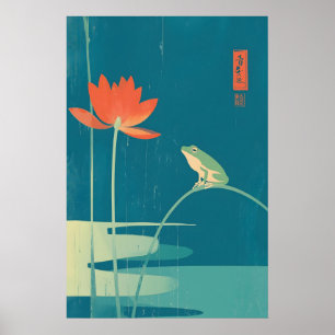 Impression d'art de grenouille et de lotus minimal