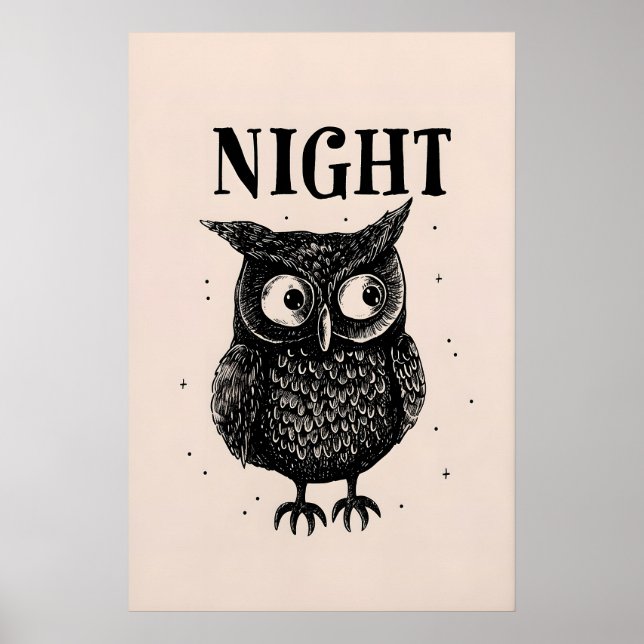 Impression d'art de hibou nocturne rétro - Télécha (Devant)