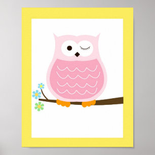 Impression d'art de hibou tendance jaune et rose