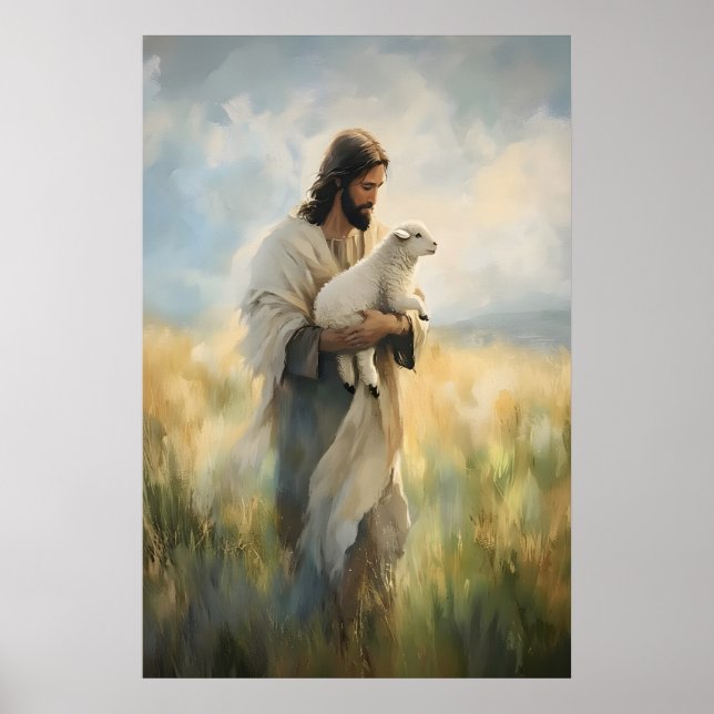 Impression d'art de Jésus et de l'agneau, Berger c (Devant)