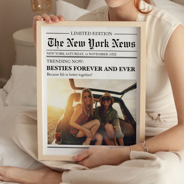 Impression d'art de journal Best Friend personnali (Besties Forever Newspaper Art Print)