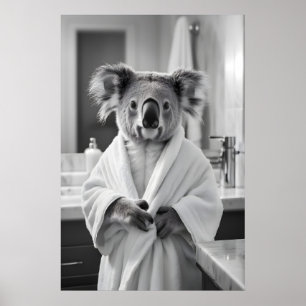 Impression d'art de koala en robe de bain, salle d