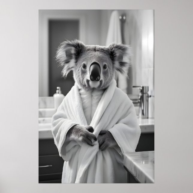 Impression d'art de koala en robe de bain, salle d (Devant)