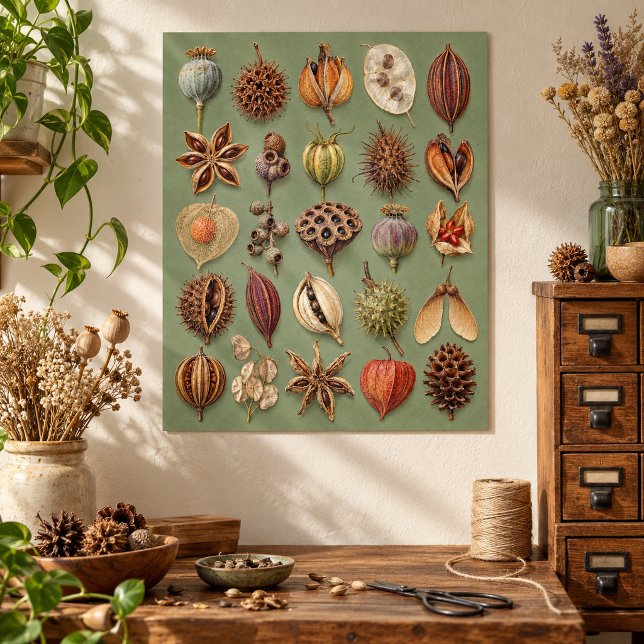 Impression d'art de la bibliothèque de graines de  (Unframed paper art print. All texture effects are printed. Room styling props are not included.)