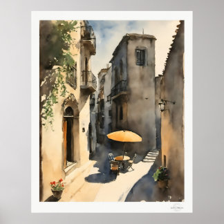 Impression d'art de la ruelle du village ensoleill