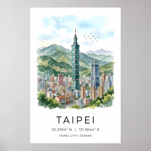 Impression d'art de la skyline de Taipei Aquarelle (Devant)