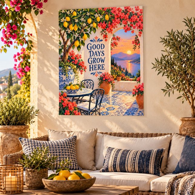 Impression d'art de la terrasse des bons jours (Unframed paper art print. All texture effects are printed. Room styling props are not included.)
