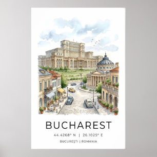 Impression d'art de la ville de Bucarest dessinée 