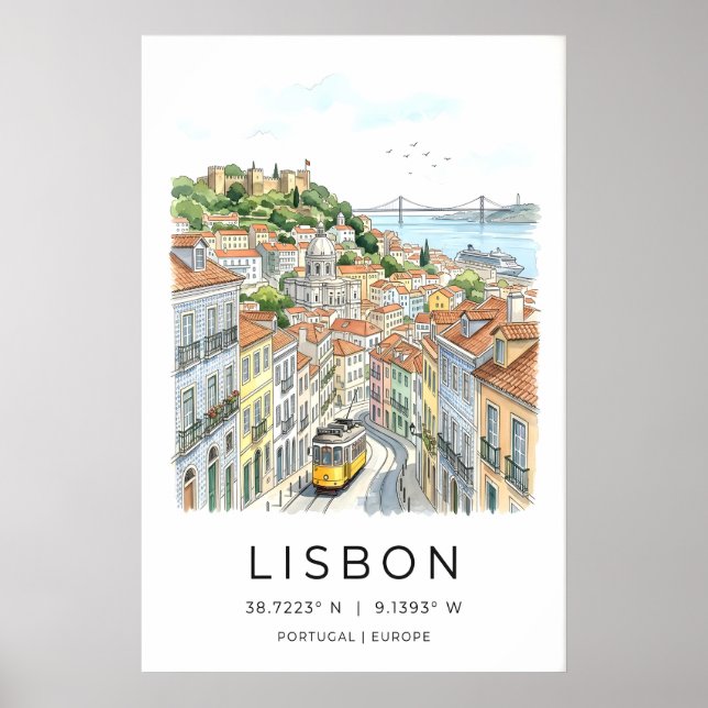 Impression d'art de la ville de Lisbonne Tram jaun (Devant)
