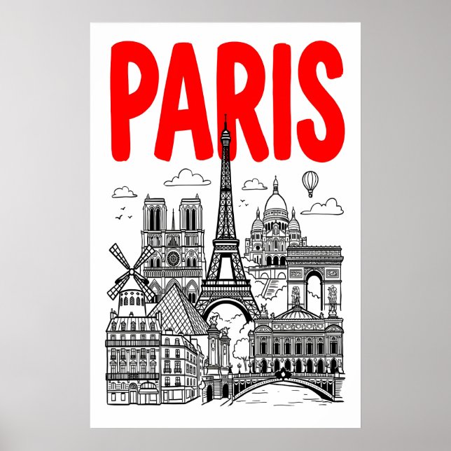 Impression d'art de la ville de Paris en typograph (Devant)