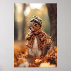 Impression d'art de l'écureuil cosy d'automne, boi