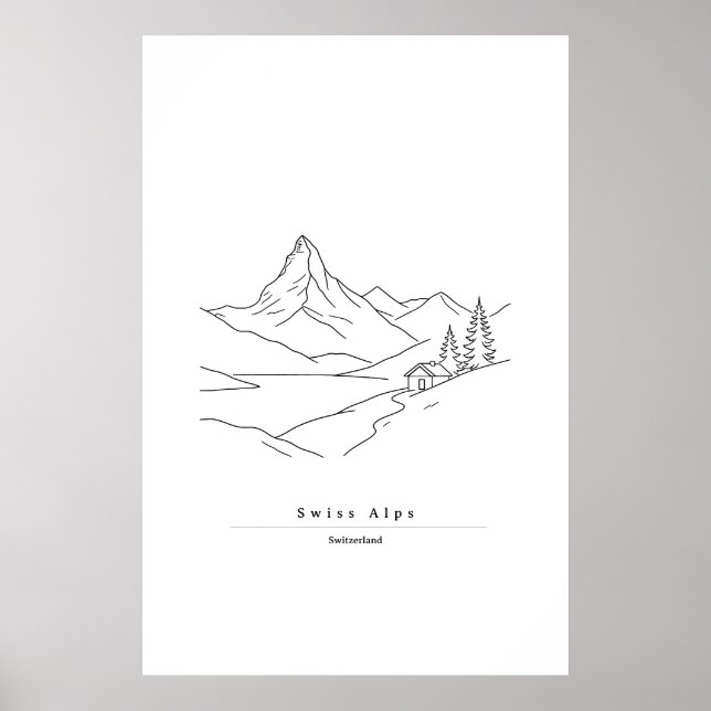 Impression d'art de ligne minimale des Alpes suiss (Devant)