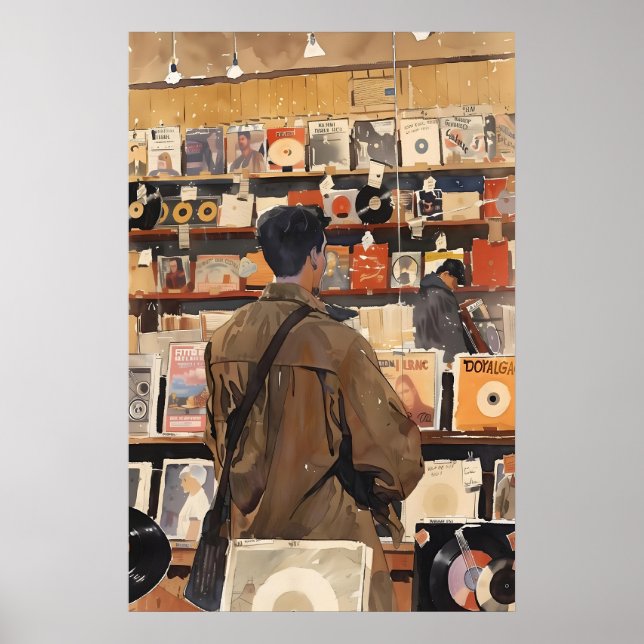 Impression d'art de magasin de disques vintage Cad (Devant)