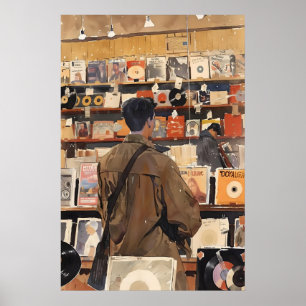 Impression d'art de magasin de disques vintage Cad