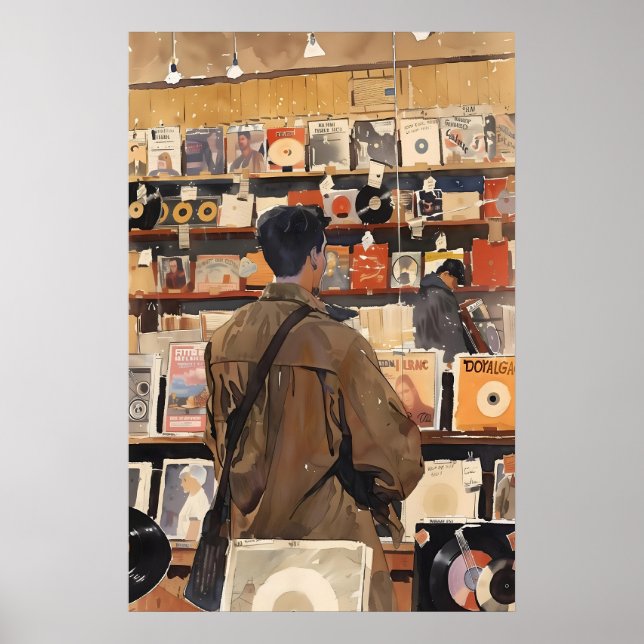 Impression d'art de magasin de disques vintage Cad (Devant)