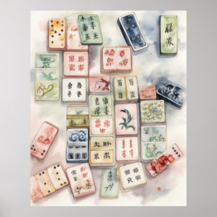 Impression d'art de Mahjong à l'aquarelle