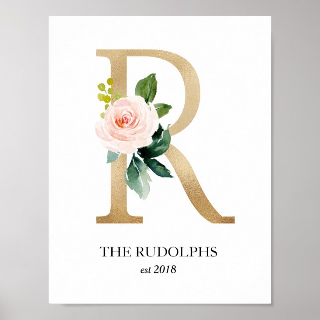 Impression d'art de monogramme, Lettre R, Mariage, (Devant)