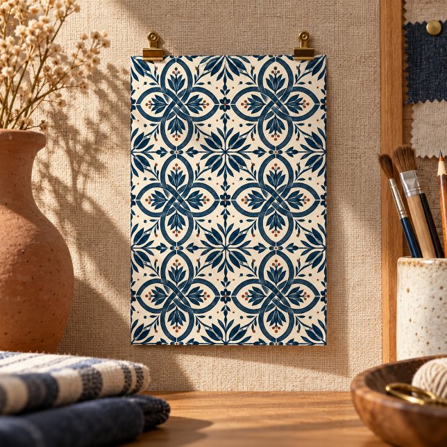 Impression d'art de nœuds de jardin indigo (4 x 6 inch unframed semi-gloss print. Flat printed artwork. Styled scene; props not included.)