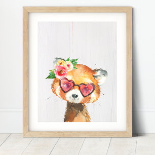Impression d'art de nurserie de Panda Rouge Mignon