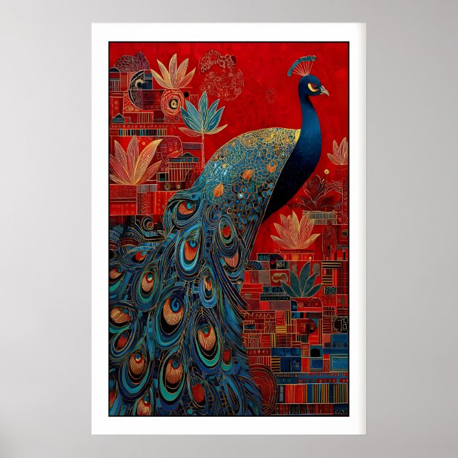 Impression d'art de paon indien, dessin d'oiseau c (Devant)